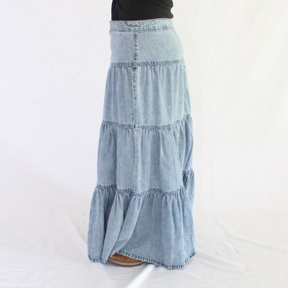 NWT M Jeans By Maurice Size 10 Long Modest Blue Jean Ruffle Maxi Denim Skirt - Picture 5 of 6